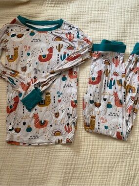 Little Sleepies Llama Print Long Sleeve Pajama Set - Teal Trim